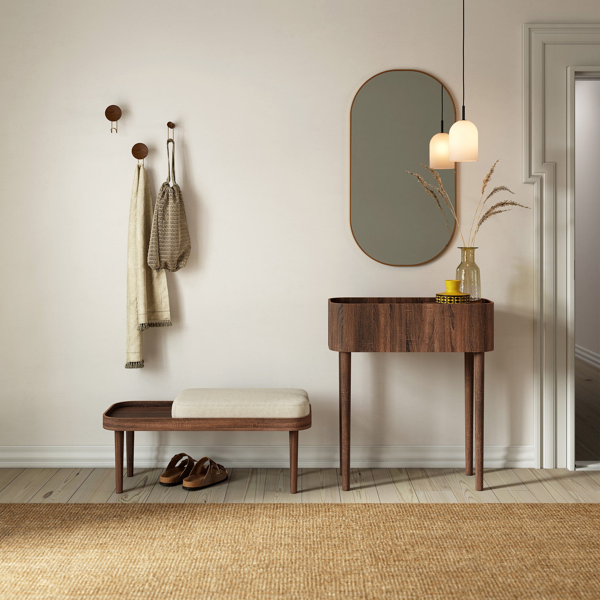 SERENA bench - dark oak/white bouclé