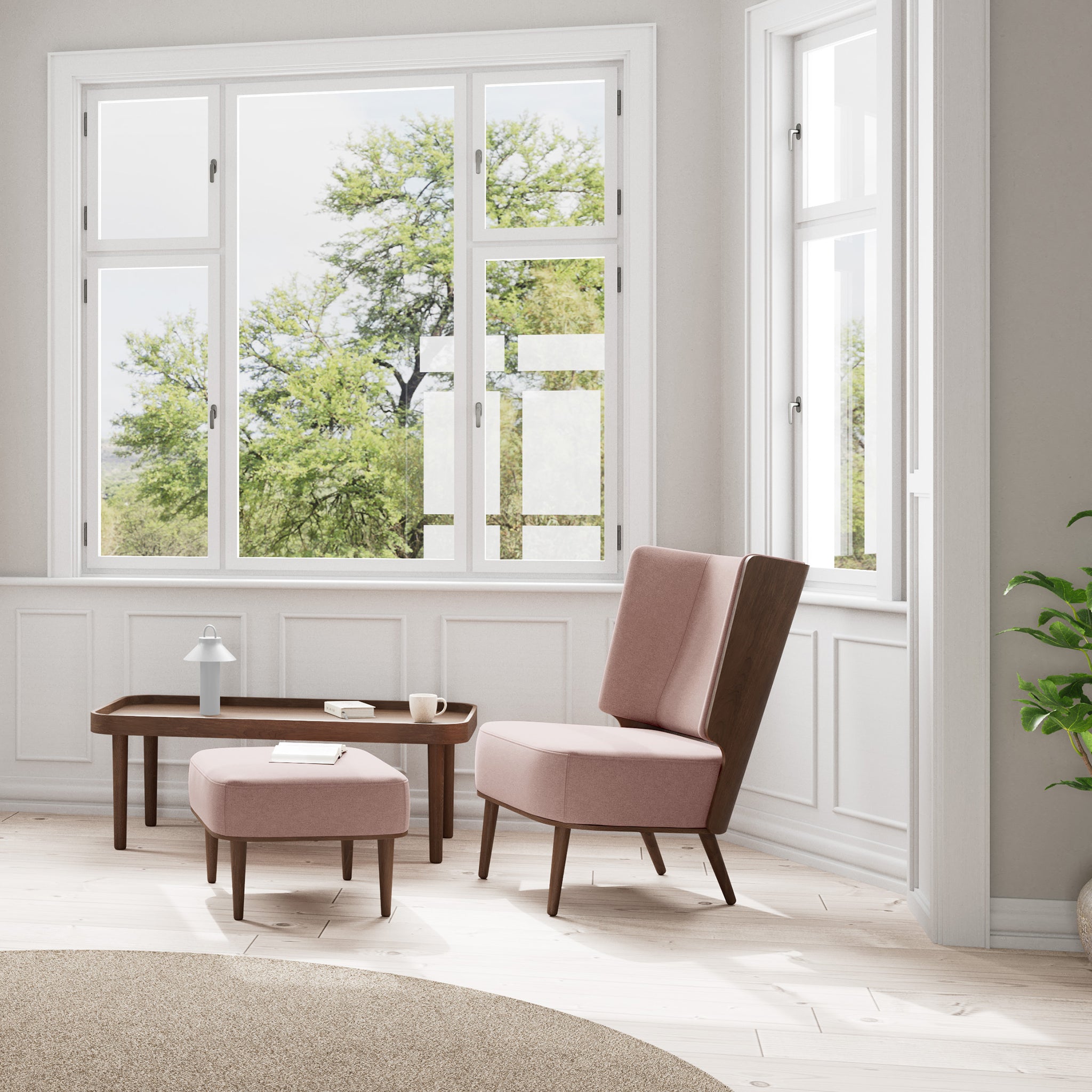 SERENA lounge stol - mørk eg/dusty rose