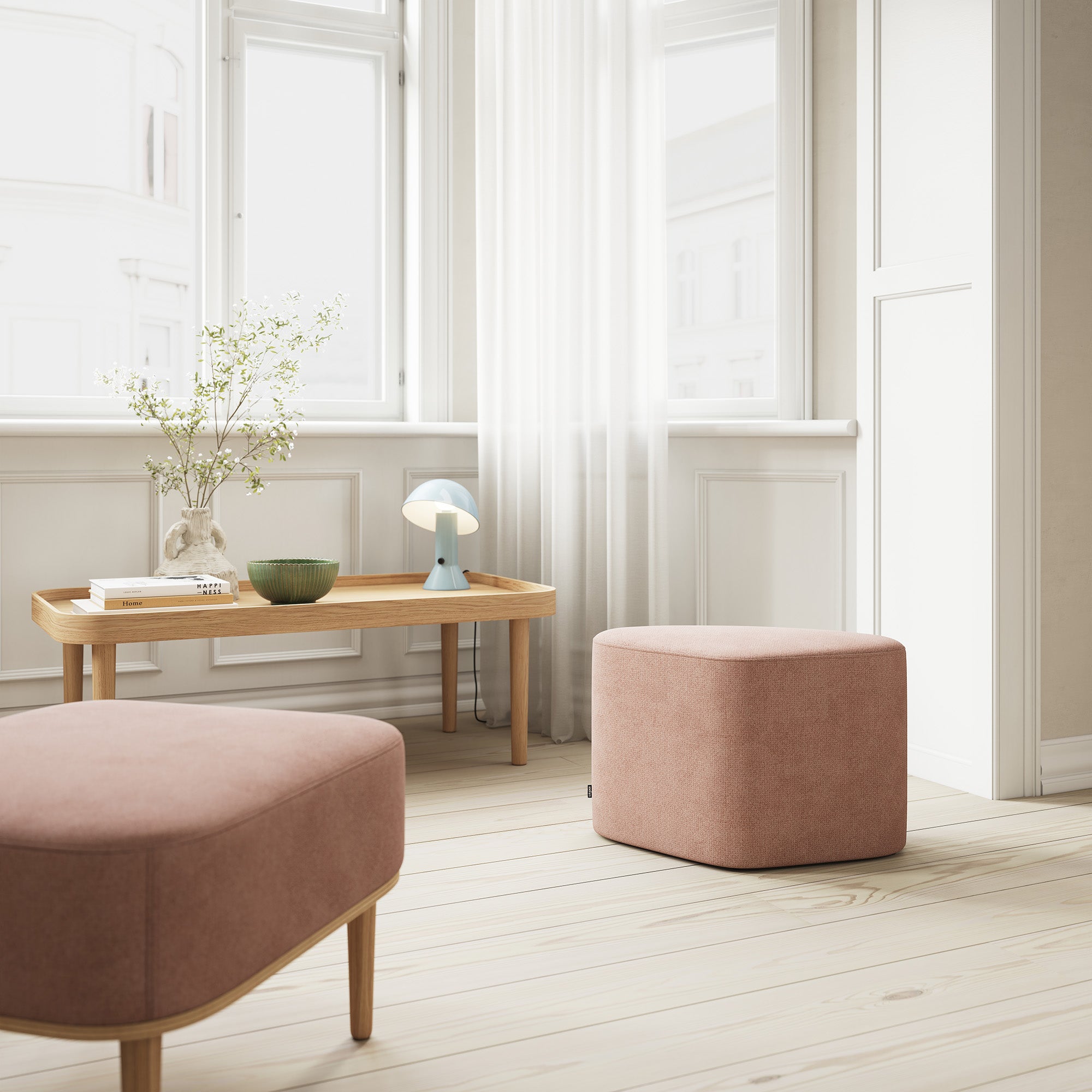 SERENA pouf - natural oak/dusty rose